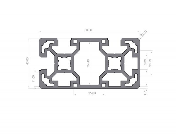 Aluminiumprofil 80x40 Nut 10 B-Typ 3N90